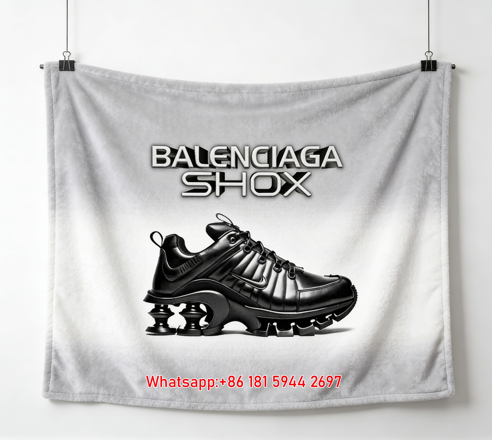 Balenciaga Shox Sneaker Print Flannel Throw Blanket BA332